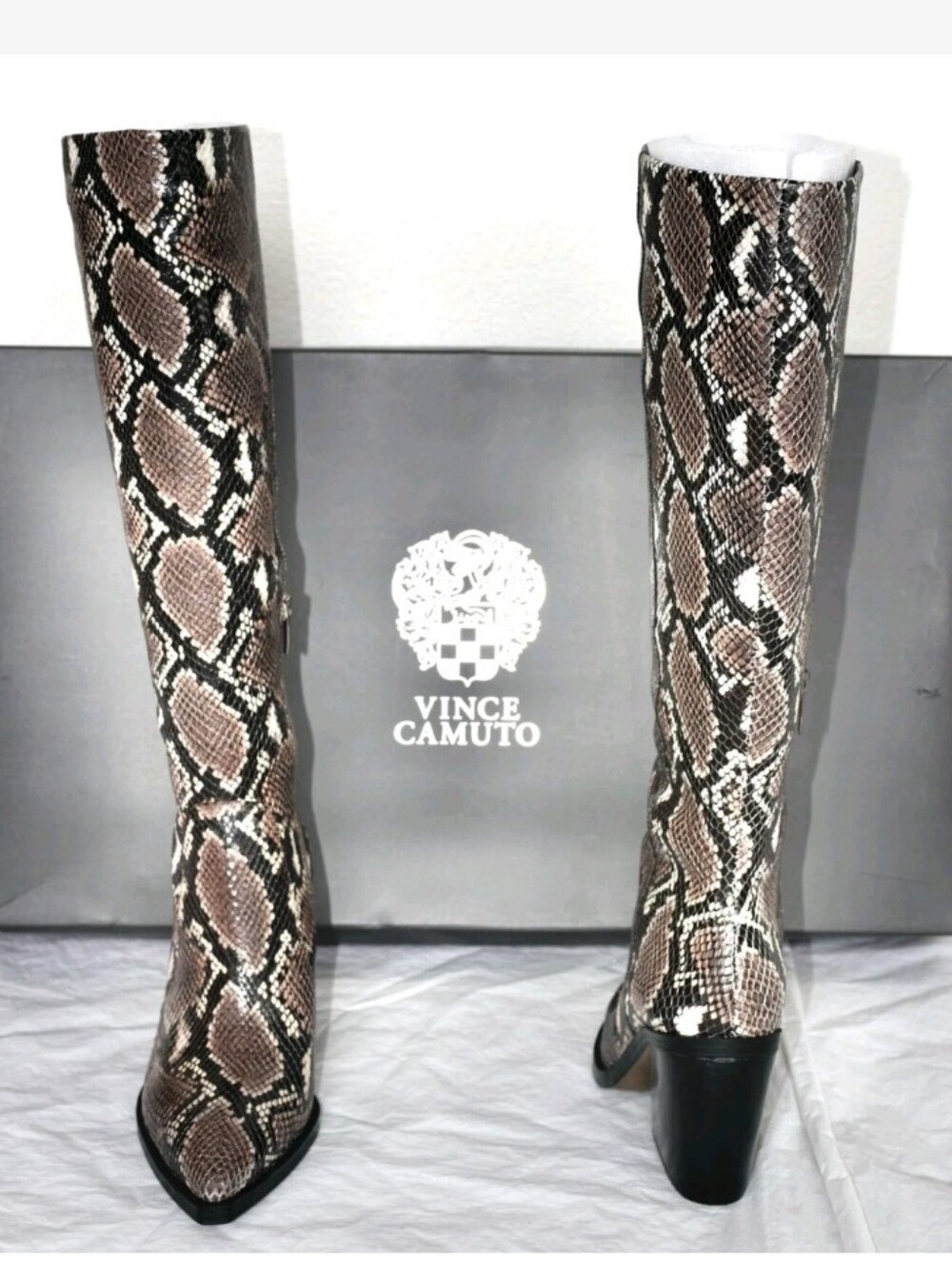 Vince Camuto Taupe and Black Snake-Print Knee High Size 9